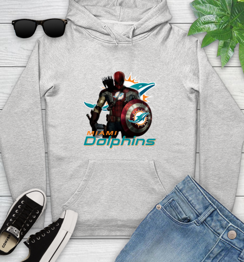 NFL Captain America Thor Spider Man Hawkeye Avengers Endgame Football Miami Dolphins Youth Hoodie