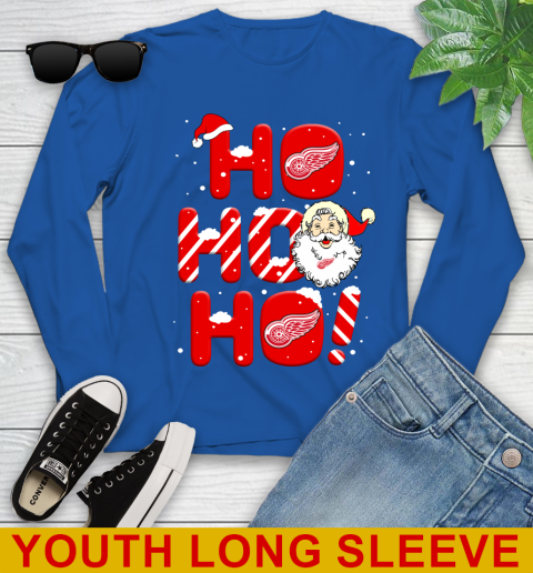 Detroit Red Wings NHL Hockey Ho Ho Ho Santa Claus Merry Christmas Shirt Youth Long Sleeve 10