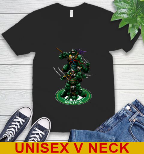NBA Basketball Boston Celtics Teenage Mutant Ninja Turtles Shirt V-Neck T-Shirt 2