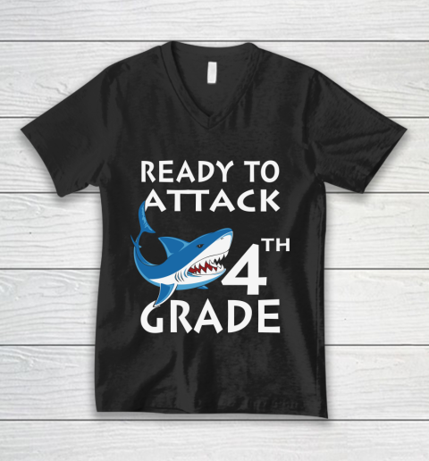 Back To School Shirt Ready to attack 4th grade 1 V-Neck T-Shirt