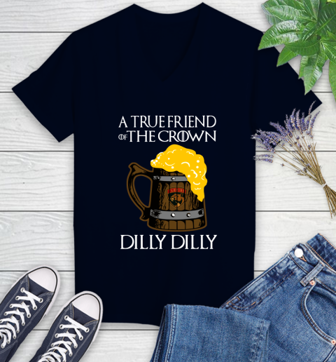 NFL Florida Panthers A True Friend Of The Crown Game Of Thrones Beer Dilly Dilly Hockey Shirt Women's V-Neck T-Shirt 2