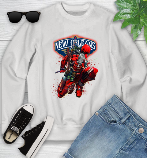 NBA Deadpool Marvel Comics Sports Basketball New Orleans Pelicans Youth Sweatshirt