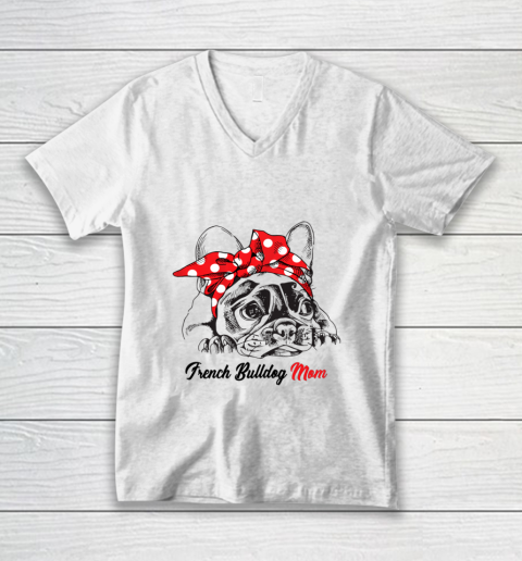 Dog Mom Shirt French Bulldog Mom Red Bandana Women T shirt Gift Dog Lover V-Neck T-Shirt
