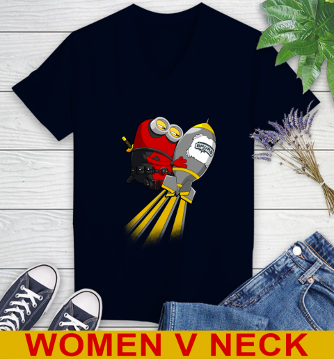NBA Basketball San Antonio Spurs Deadpool Minion Marvel Shirt Women's V-Neck T-Shirt 2