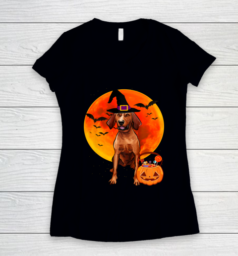 Dog Halloween Redbone Coonhound Jack O Lantern Pumpkin Women's V-Neck T-Shirt