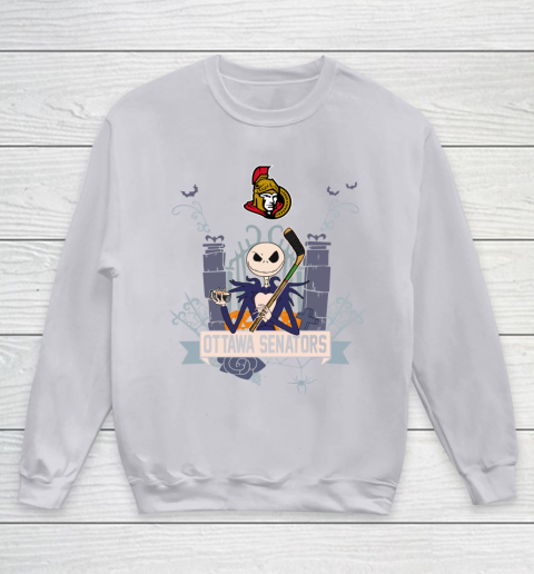 NHL Ottawa Senators Hockey Jack Skellington Halloween Youth Sweatshirt 3
