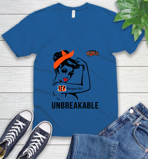 NFL Cincinnati Bengals Girl Unbreakable Football Sports V-Neck T-Shirt 3
