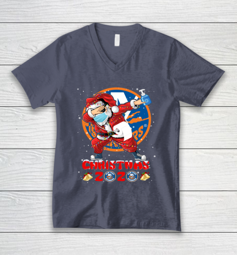 New York Islanders Funny Santa Claus Dabbing Christmas 2020 NHL V-Neck T-Shirt 7