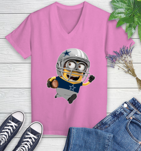 NFL Dallas Cowboys Minions Disney Football Sports Women's V-Neck T-Shirt 14