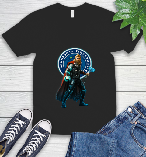 NBA Thor Avengers Endgame Basketball Minnesota Timberwolves V-Neck T-Shirt 2