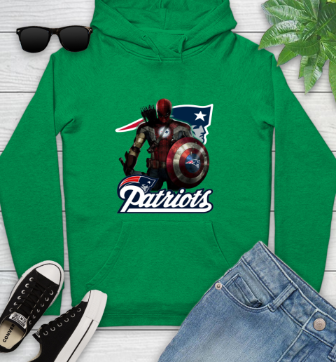 NFL Captain America Thor Spider Man Hawkeye Avengers Endgame Football New England Patriots Youth Hoodie 7