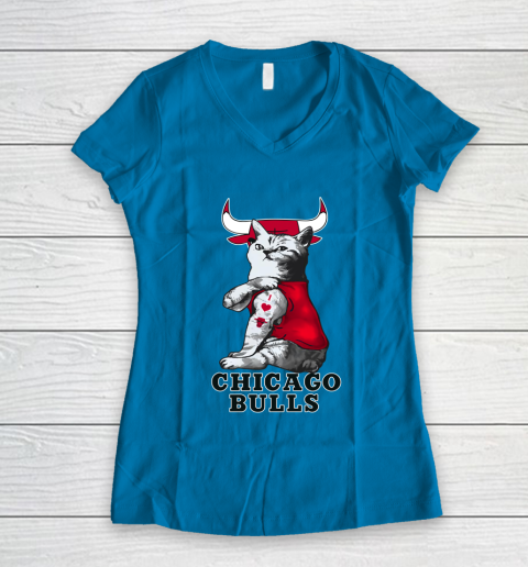 NBA Basketball My Cat Loves Chicago Bulls Women's V-Neck T-Shirt 5
