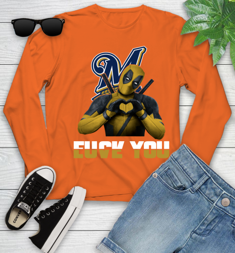 MLB Milwaukee Brewers Deadpool Love You Fuck You Baseball Sports Youth Long Sleeve 3