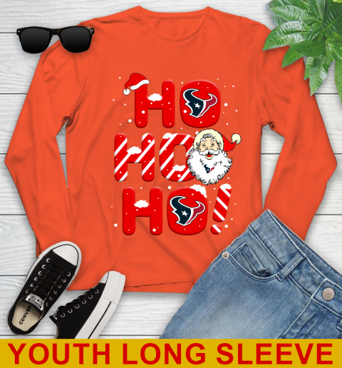 Houston Texans NFL Football Ho Ho Ho Santa Claus Merry Christmas Shirt Youth Long Sleeve 3