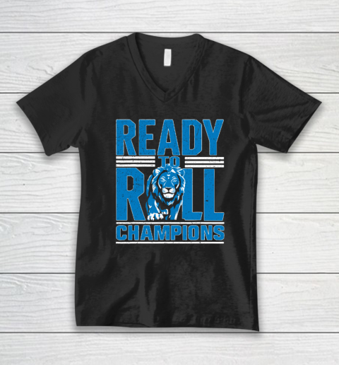 Detroit Ready To Roll Funny Lion Graphic V-Neck T-Shirt