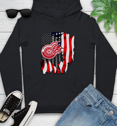Detroit Red Wings NHL Hockey American Flag Youth Hoodie