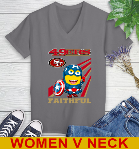 NFL Football San Francisco 49ers Captain America Marvel Avengers Minion Faithful Shirt Women's V-Neck T-Shirt 11