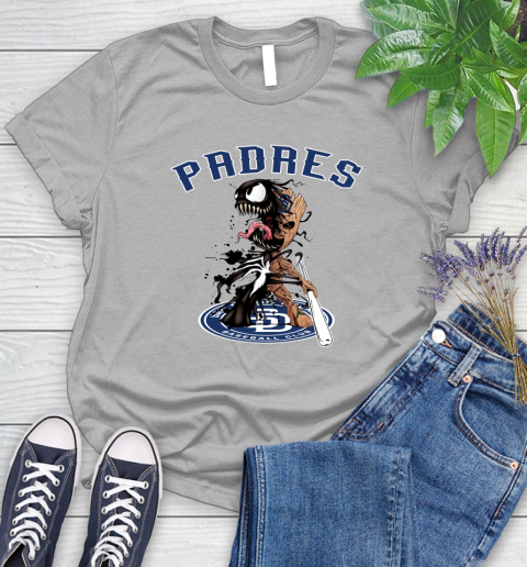 MLB San Diego Padres Baseball Venom Groot Guardians Of The Galaxy Women's T-Shirt 5
