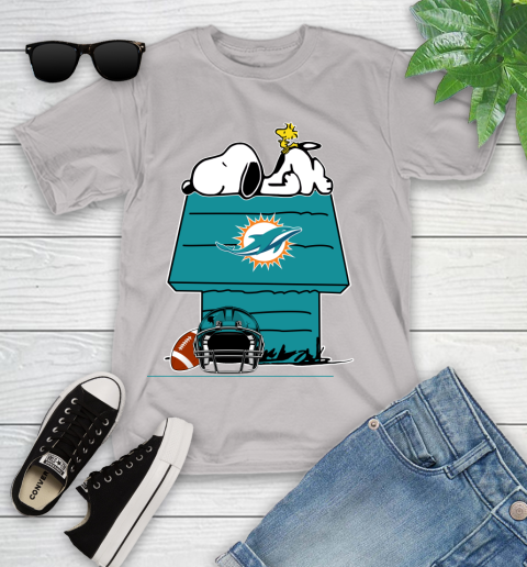 Miami Dolphins NFL Football Snoopy Woodstock The Peanuts Movie Youth T-Shirt 12