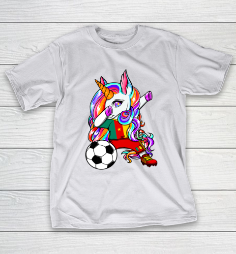 Dabbing Unicorn Cameroon Soccer Fans Jersey Flag Football T-Shirt 24