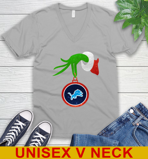 Detroit Lions Grinch Merry Christmas NFL Football V-Neck T-Shirt 4