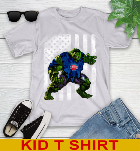 Detroit Pistons Hulk Marvel Avengers NBA Basketball American Flag Youth T-Shirt 4