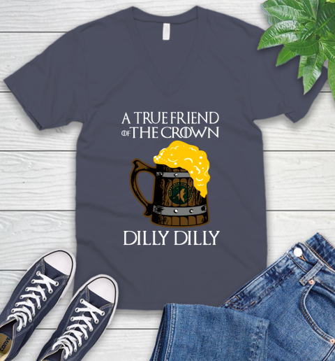 NBA Minnesota Timberwolves A True Friend Of The Crown Game Of Thrones Beer Dilly Dilly Basketball_000 V-Neck T-Shirt 7