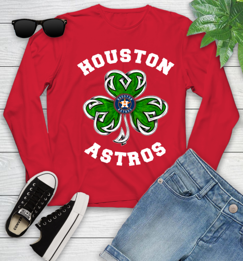 MLB Houston Astros Three Leaf Clover St Patrick's Day Baseball Sports Youth Long Sleeve 11