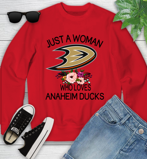 NHL Just A Woman Who Loves Anaheim Ducks Hockey Sports Youth Sweatshirt 5