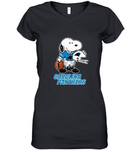 Snoopy A Strong And Proud Carolina Panthers Player NFL Women's V-Neck T-Shirt