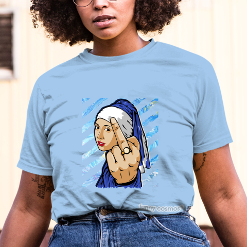 Air Jordan 1 Game Royal Matching Sneaker Tshirt The girl With The Pearl Earing Middle Finger Blue and White Jordan Tshirt