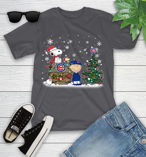MLB Chicago Cubs Snoopy Charlie Brown Christmas Baseball Commissioner's Trophy Youth T-Shirt 6