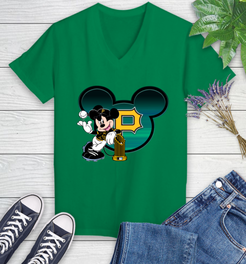 MLB Pittsburgh Pirates The Commissioner's Trophy Mickey Mouse Disney Women's V-Neck T-Shirt 5