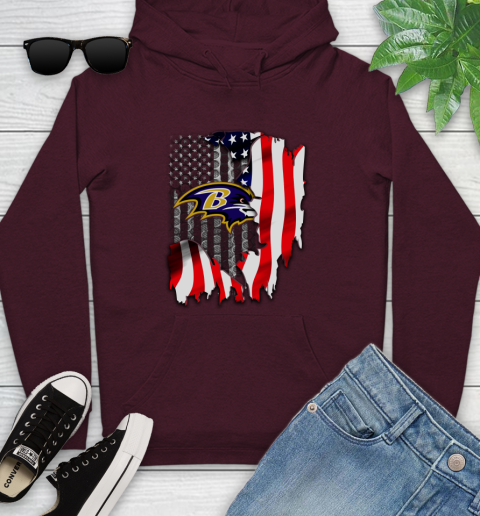 Baltimore Ravens NFL Football American Flag Youth Hoodie 7