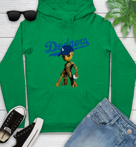 MLB Los Angeles Dodgers Groot Guardians Of The Galaxy Baseball Youth Hoodie 7