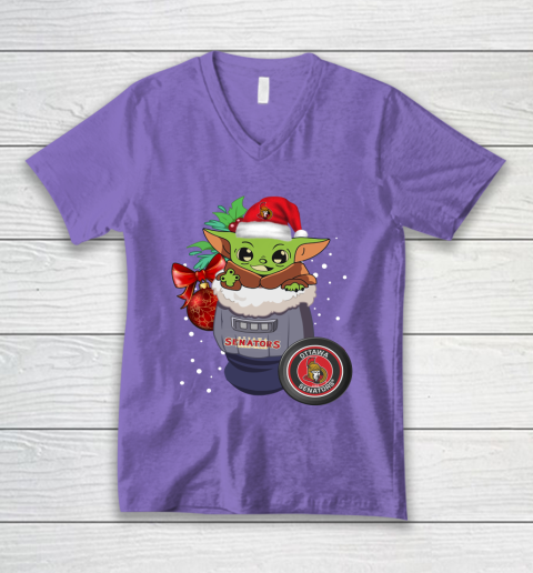 Ottawa Senators Christmas Baby Yoda Star Wars Funny Happy NHL V-Neck T-Shirt 9