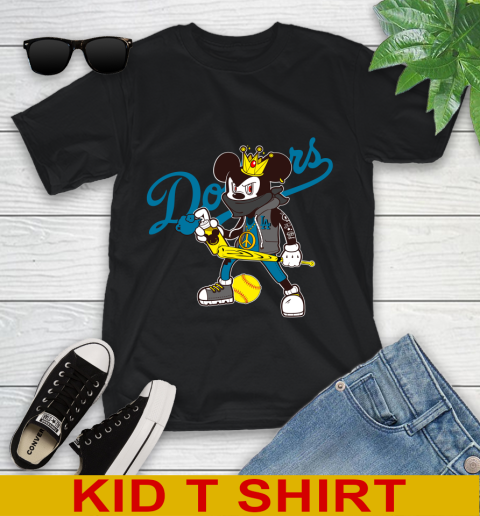 Los Angeles Dodgers MLB Baseball Mickey Peace Sign Sports Youth T-Shirt 2