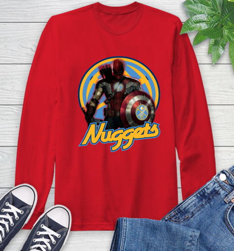 Denver Nuggets NBA Basketball Captain America Thor Spider Man Hawkeye Avengers Long Sleeve T-Shirt 10