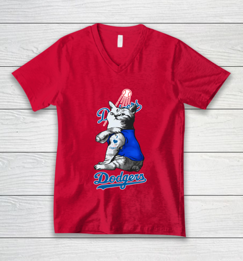 MLB Baseball My Cat Loves Los Angeles Dodgers V-Neck T-Shirt 6
