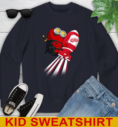 NHL Hockey Detroit Red Wings Deadpool Minion Marvel Shirt Youth Sweatshirt 2