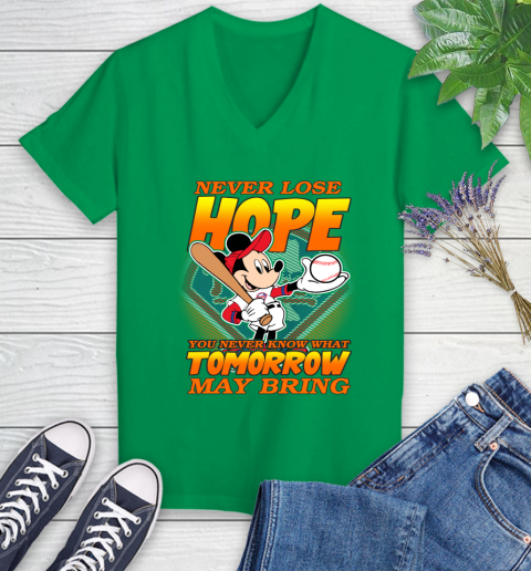 Philadelphia Phillies MLB Baseball Mickey Disney Never Lose Hope Women's V-Neck T-Shirt 5