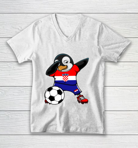 Dabbing Penguin Croatia Soccer Fans Jersey Football Lovers V-Neck T-Shirt