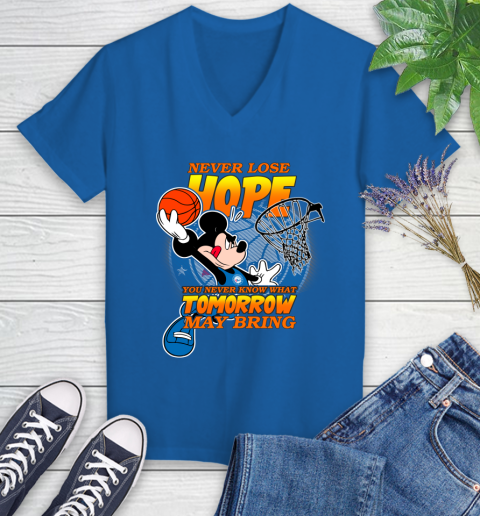 Philadelphia 76ers NBA Basketball Mickey Disney Never Lose Hope Women's V-Neck T-Shirt 10