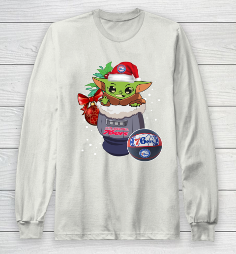 Philadelphia 76ers Christmas Baby Yoda Star Wars Funny Happy NBA Long Sleeve T-Shirt 12