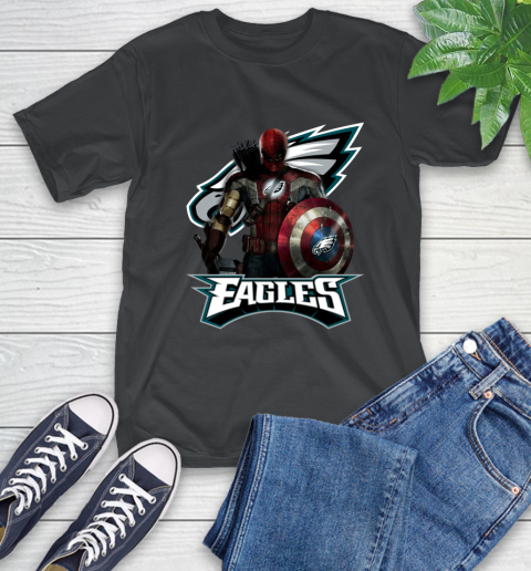 NFL Captain America Thor Spider Man Hawkeye Avengers Endgame Football Philadelphia Eagles T-Shirt 2