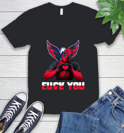 NHL Washington Capitals Deadpool Love You Fuck You Hockey Sports V-Neck T-Shirt