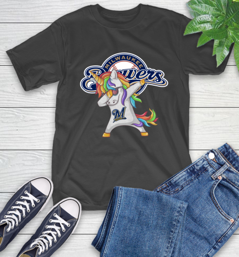 Milwaukee Brewers MLB Baseball Funny Unicorn Dabbing Sports T-Shirt 2