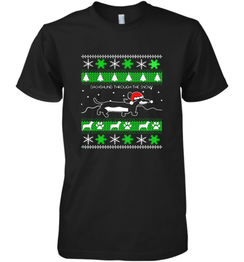 Dachshund Through The Snow Ugly Christmas Adult Crewneck Premium Men's T-Shirt
