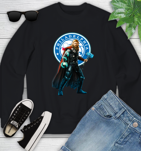 NBA Thor Avengers Endgame Basketball Philadelphia 76ers Youth Sweatshirt 2