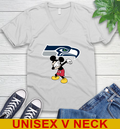 Seattle Seahawks NFL Football Dabbing Mickey Disney Sports V-Neck T-Shirt